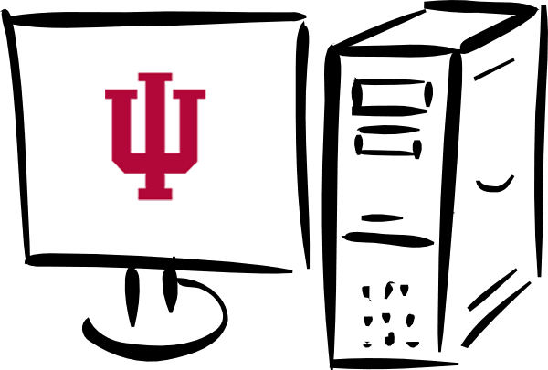 Desktop computer with IU logo.