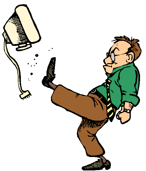 Graphic of person kicking computer. 